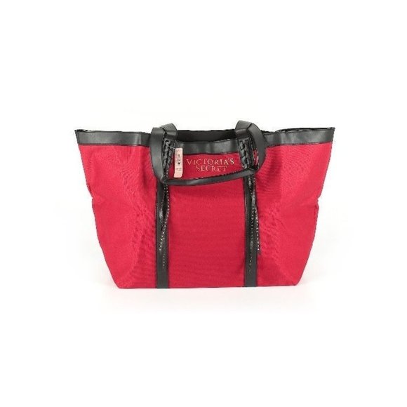 Victoria's Secret Red Signature Graphic Canvas Vegan Leather Tote/Weekender - Picture 1 of 3